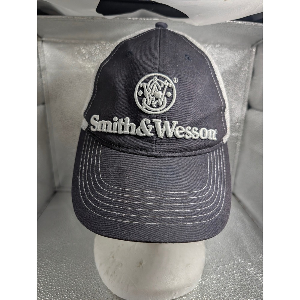 Smith & Wesson Trucker Hat Navy Blue White Mesh Snapback Quake City Caps Logo